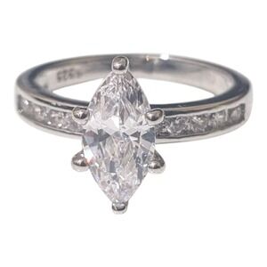 Marquise Cut Cubic Zirconia CZ Pave Band Sterling Silver Ring Size 8